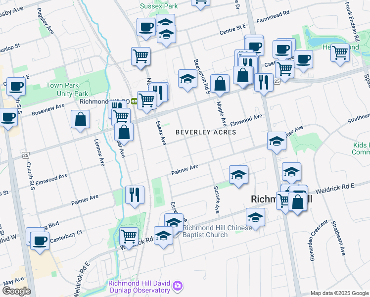 map of restaurants, bars, coffee shops, grocery stores, and more near 216 Norfolk Avenue in Richmond Hill