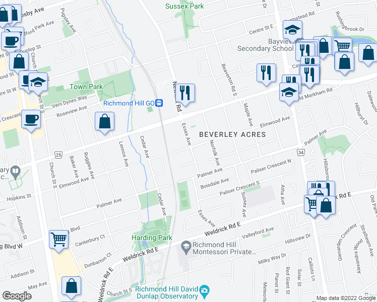 map of restaurants, bars, coffee shops, grocery stores, and more near 264 Elmwood Avenue in Richmond Hill