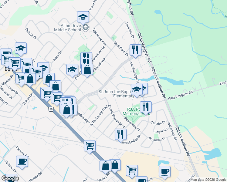 map of restaurants, bars, coffee shops, grocery stores, and more near 7205 19th Sideroad in Schomberg