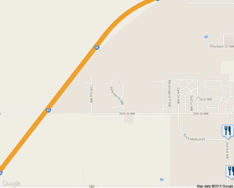 map of restaurants, bars, coffee shops, grocery stores, and more near 2018 Petersen Dr NW in Stewartville