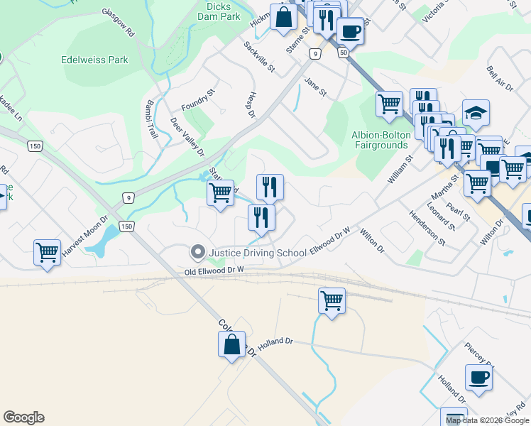 map of restaurants, bars, coffee shops, grocery stores, and more near 1 Plummer Road in Caledon