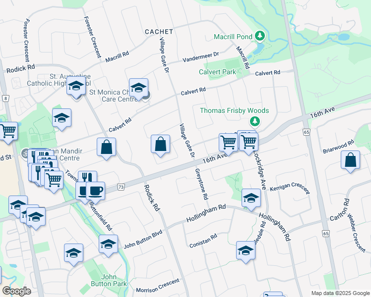 map of restaurants, bars, coffee shops, grocery stores, and more near 78 Village Gate Drive in Markham
