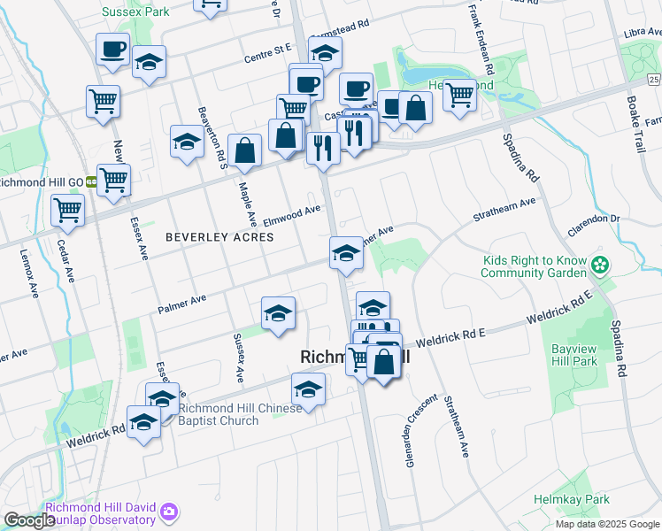 map of restaurants, bars, coffee shops, grocery stores, and more near 6 Fernwood Court in Richmond Hill