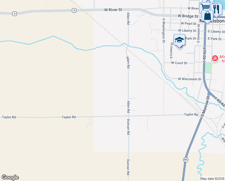 map of restaurants, bars, coffee shops, grocery stores, and more near in New Lisbon