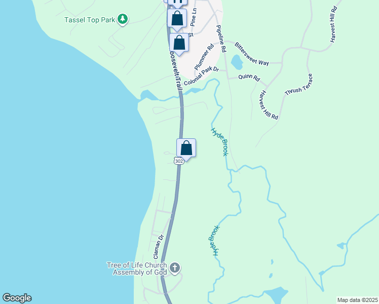 map of restaurants, bars, coffee shops, grocery stores, and more near 1111 Roosevelt Trail in Windham