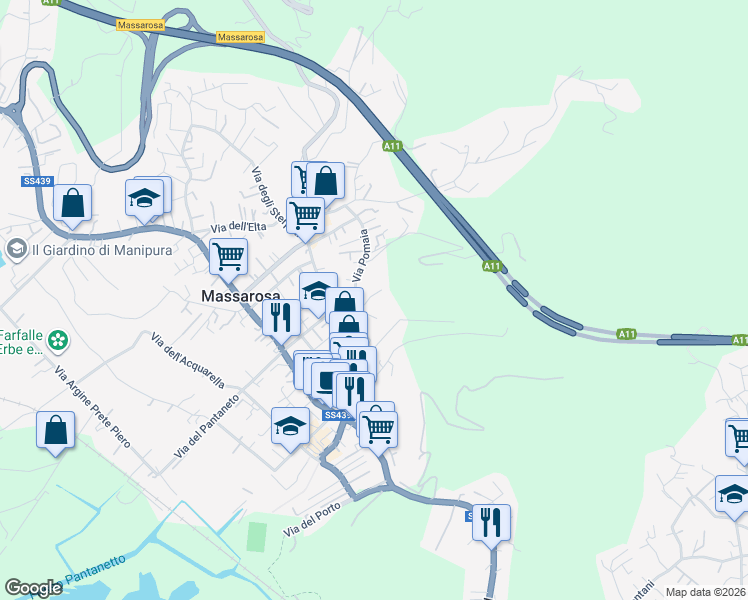 map of restaurants, bars, coffee shops, grocery stores, and more near 136 Via Casa Checchi in Massarosa
