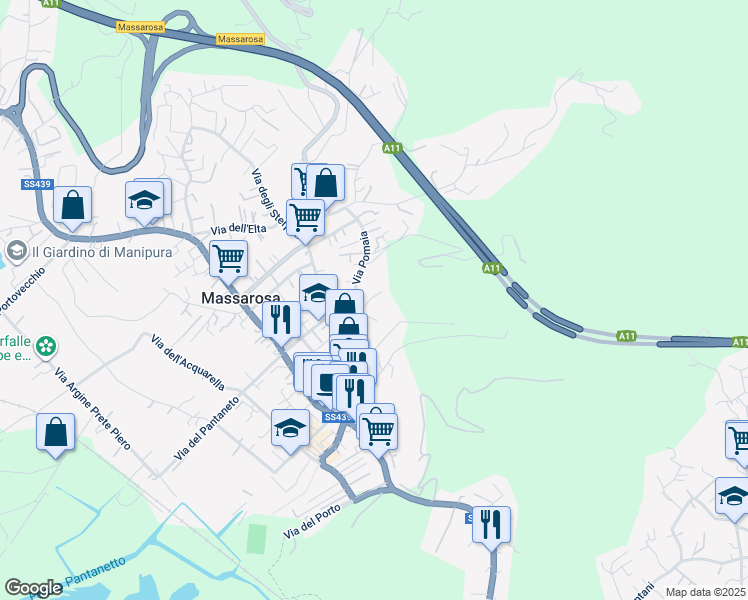 map of restaurants, bars, coffee shops, grocery stores, and more near 136 Via Casa Checchi in Massarosa