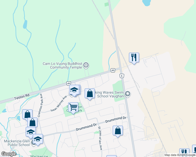 map of restaurants, bars, coffee shops, grocery stores, and more near 55 D'Amato Crescent in Vaughan