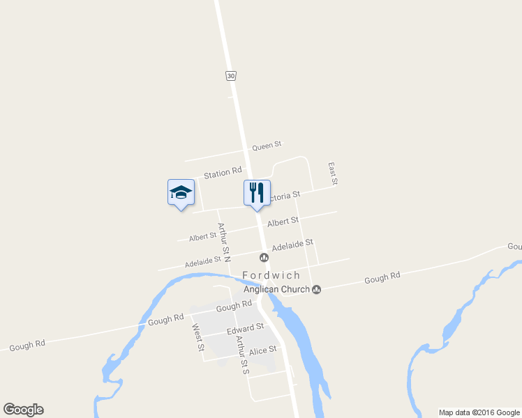 map of restaurants, bars, coffee shops, grocery stores, and more near 3063 Patrick Street in Fordwich