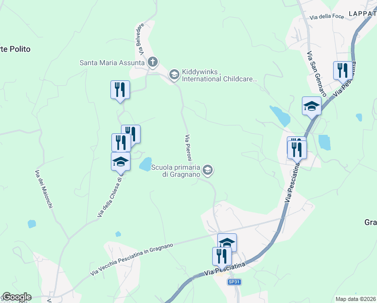 map of restaurants, bars, coffee shops, grocery stores, and more near 19 Via Pieroni in Capannori