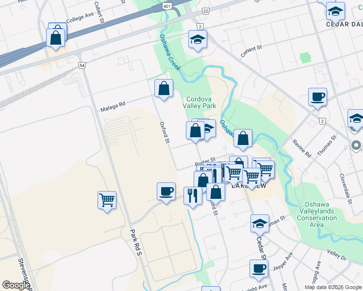map of restaurants, bars, coffee shops, grocery stores, and more near 936 Glen Street in Oshawa