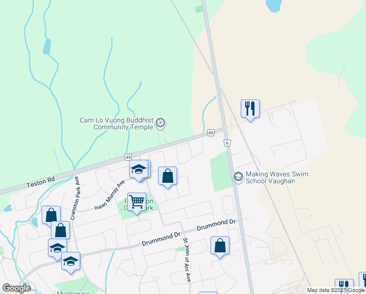 map of restaurants, bars, coffee shops, grocery stores, and more near 55 D'Amato Crescent in Vaughan