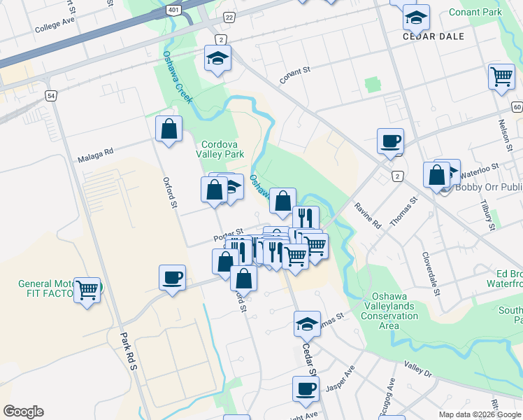 map of restaurants, bars, coffee shops, grocery stores, and more near 963 Renfrew Court in Oshawa