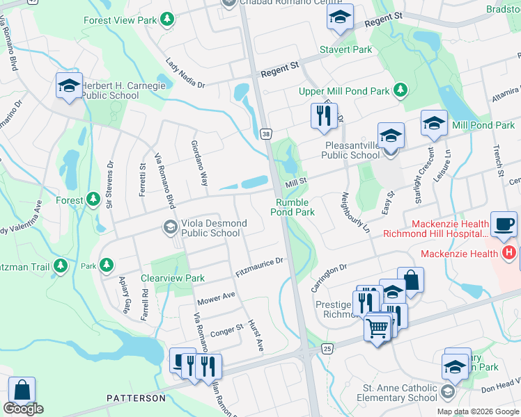 map of restaurants, bars, coffee shops, grocery stores, and more near 67 Keatley Drive in Vaughan