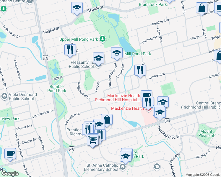 map of restaurants, bars, coffee shops, grocery stores, and more near Tareyton Road in Richmond Hill