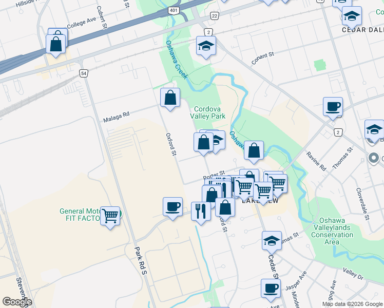 map of restaurants, bars, coffee shops, grocery stores, and more near 936 Glen Street in Oshawa