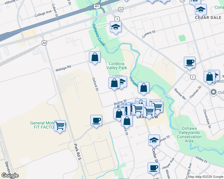 map of restaurants, bars, coffee shops, grocery stores, and more near 960 Glen Street in Oshawa