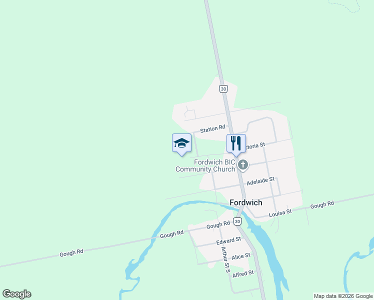 map of restaurants, bars, coffee shops, grocery stores, and more near 3010 Station Road in Fordwich