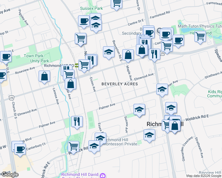 map of restaurants, bars, coffee shops, grocery stores, and more near 320 Elmwood Avenue in Richmond Hill