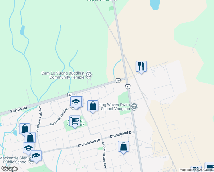 map of restaurants, bars, coffee shops, grocery stores, and more near 66 D'Amato Crescent in Vaughan
