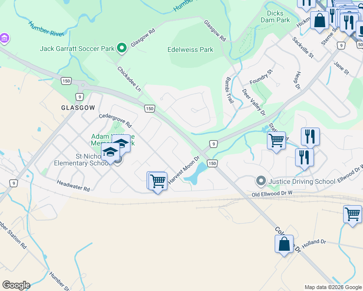 map of restaurants, bars, coffee shops, grocery stores, and more near 55 Frank Johnston Road in Bolton