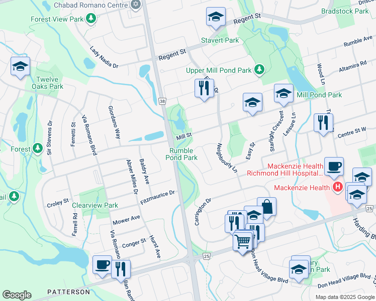 map of restaurants, bars, coffee shops, grocery stores, and more near 51 Harmony Hill Crescent in Richmond Hill
