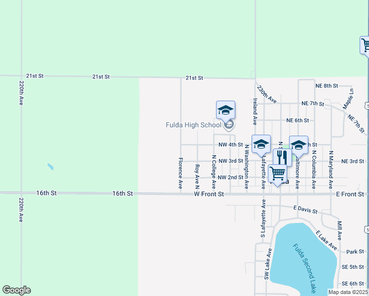 map of restaurants, bars, coffee shops, grocery stores, and more near 308 Florence Avenue in Fulda