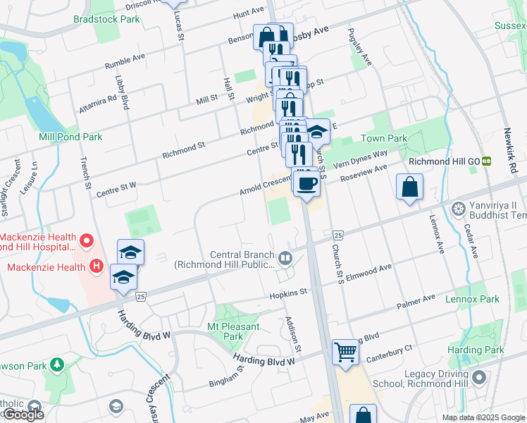 map of restaurants, bars, coffee shops, grocery stores, and more near 66 Major Mackenzie Drive West in Richmond Hill