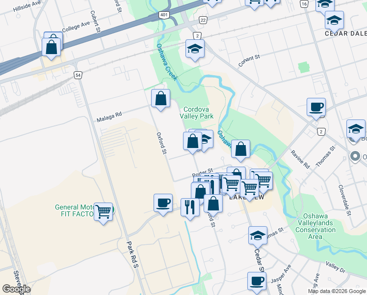 map of restaurants, bars, coffee shops, grocery stores, and more near 922 Glen Street in Oshawa
