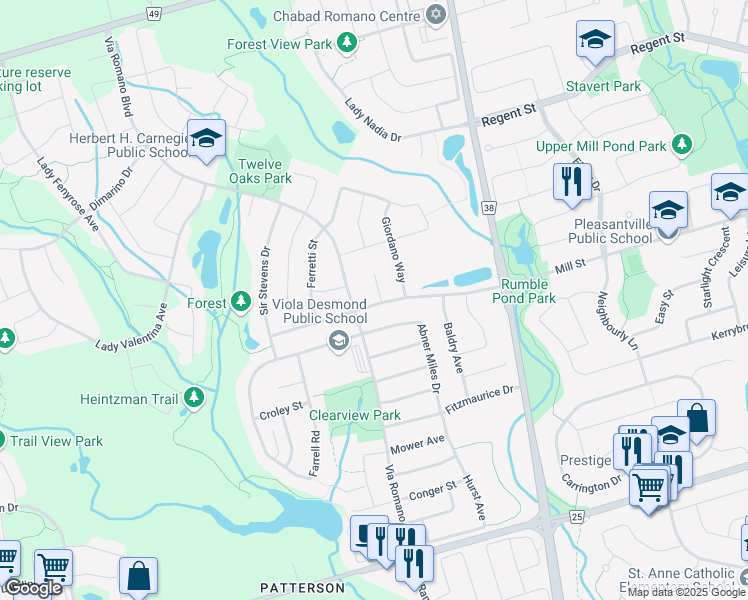 map of restaurants, bars, coffee shops, grocery stores, and more near 2 Little Natalie Court in Vaughan