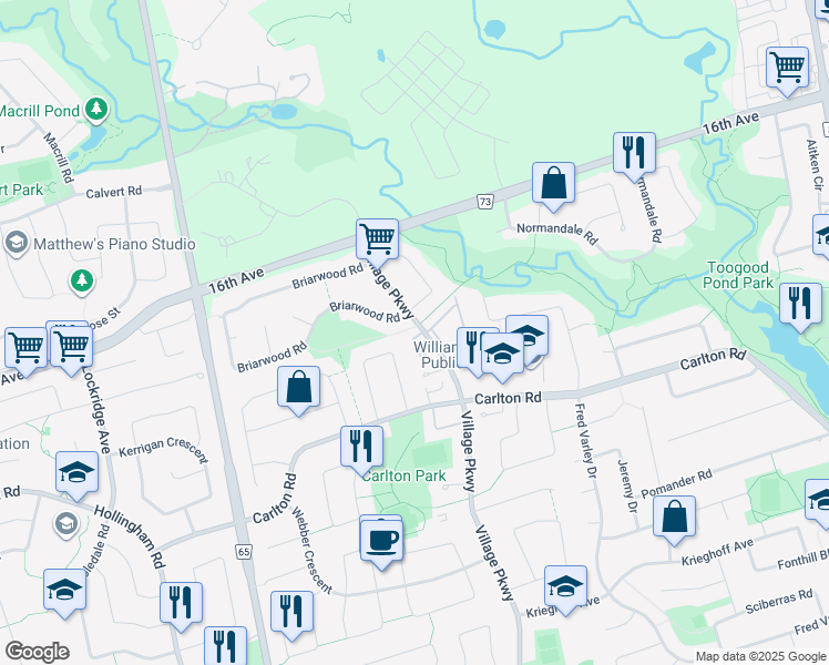 map of restaurants, bars, coffee shops, grocery stores, and more near 677 Village Parkway in Markham