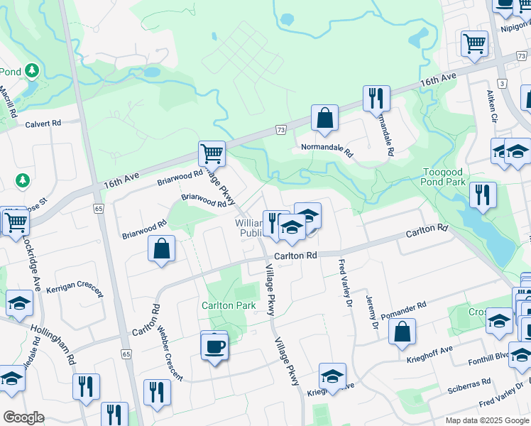 map of restaurants, bars, coffee shops, grocery stores, and more near in Markham