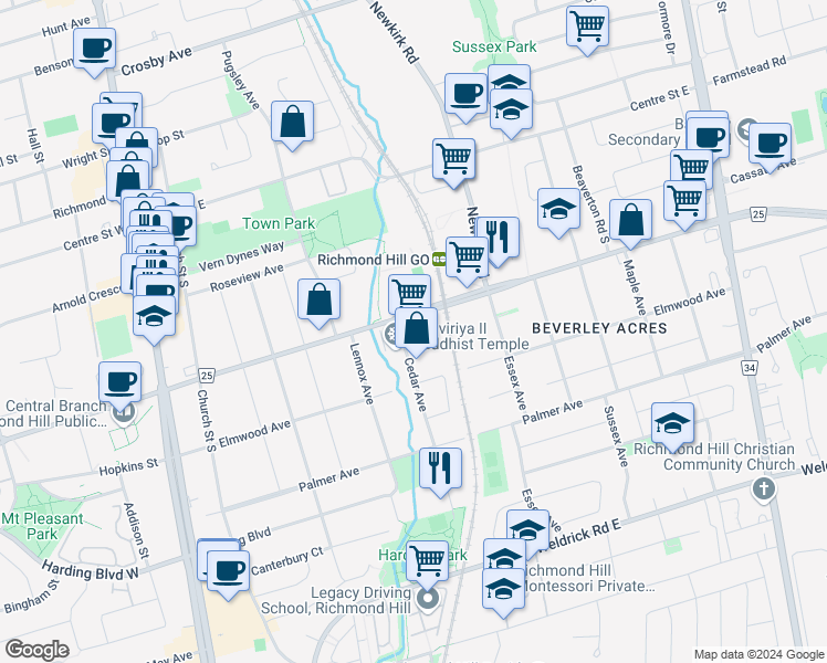map of restaurants, bars, coffee shops, grocery stores, and more near None in Richmond Hill
