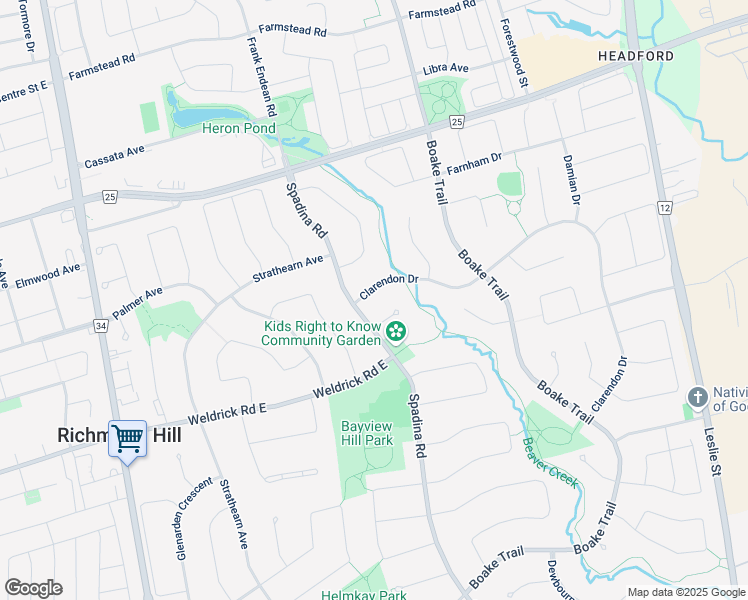 map of restaurants, bars, coffee shops, grocery stores, and more near in Richmond Hill