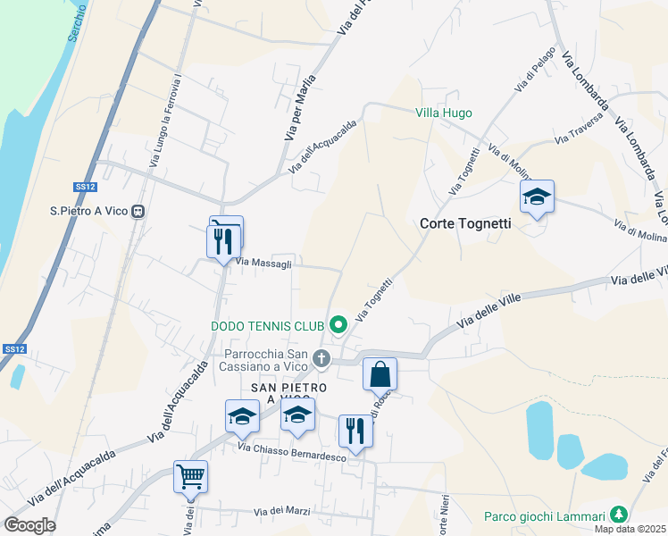 map of restaurants, bars, coffee shops, grocery stores, and more near 163 Via Villa Landi in Lucca