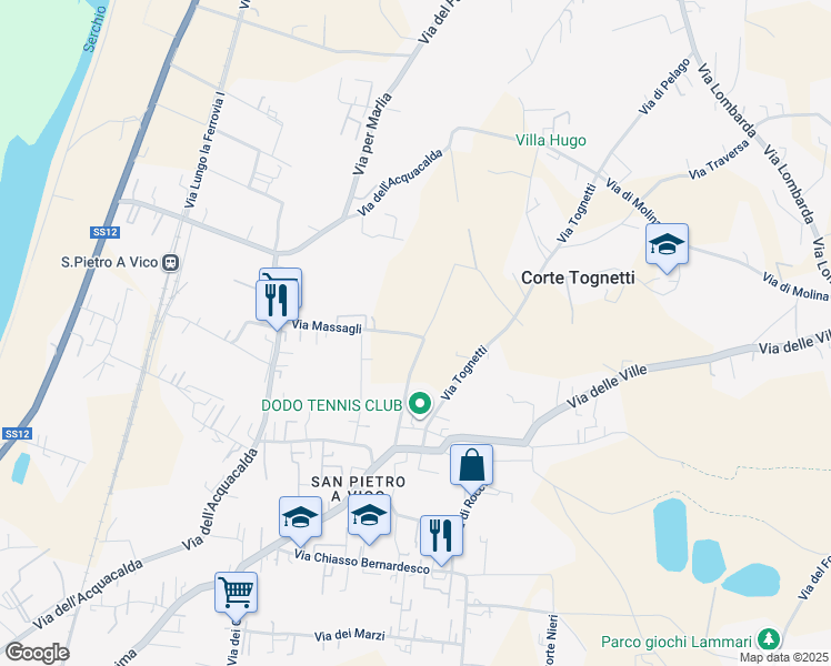 map of restaurants, bars, coffee shops, grocery stores, and more near 163 Via Villa Landi in Lucca