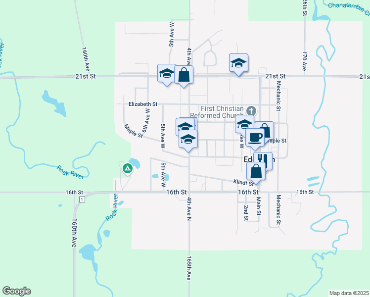 map of restaurants, bars, coffee shops, grocery stores, and more near 651 4th Avenue North in Edgerton