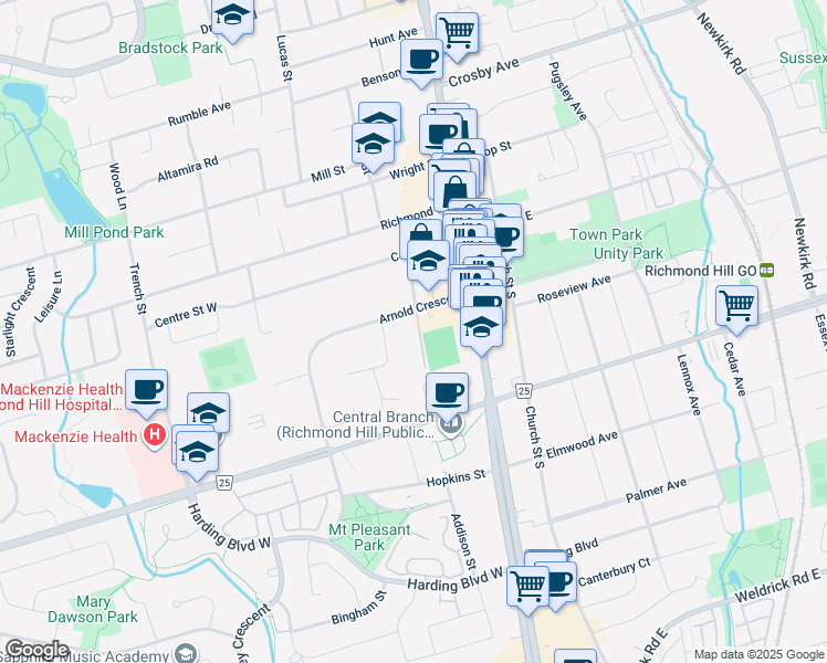 map of restaurants, bars, coffee shops, grocery stores, and more near in Richmond Hill
