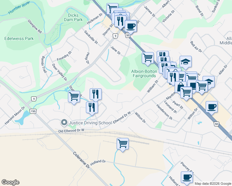 map of restaurants, bars, coffee shops, grocery stores, and more near 134 Ridgebank Court in Bolton