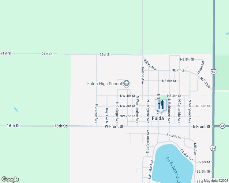 map of restaurants, bars, coffee shops, grocery stores, and more near 403 North College Avenue in Fulda