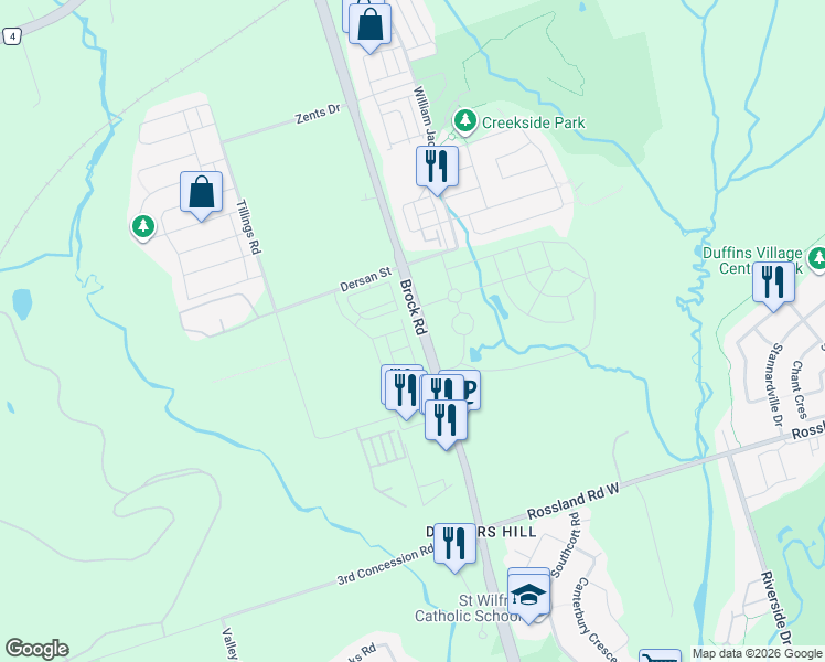 map of restaurants, bars, coffee shops, grocery stores, and more near in Pickering