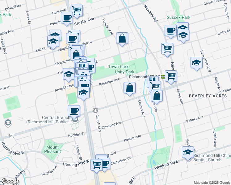map of restaurants, bars, coffee shops, grocery stores, and more near 103 Ruggles Avenue in Richmond Hill