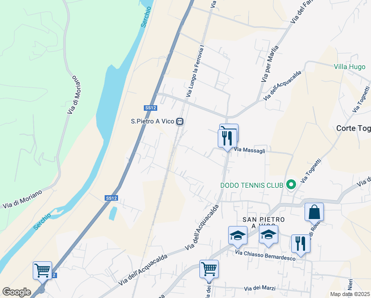 map of restaurants, bars, coffee shops, grocery stores, and more near 341 Via del Ponte in Lucca