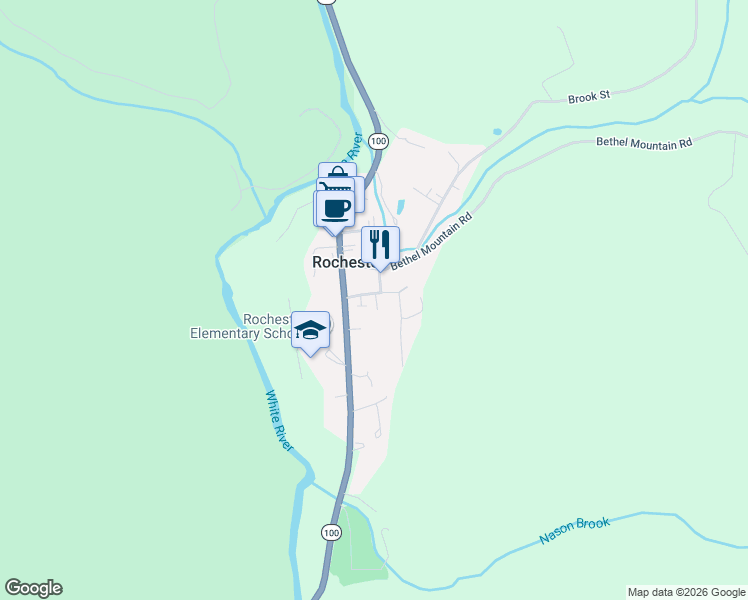 map of restaurants, bars, coffee shops, grocery stores, and more near 60 Park Row in Rochester