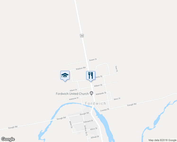 map of restaurants, bars, coffee shops, grocery stores, and more near 3050 Fordwich Line in Fordwich