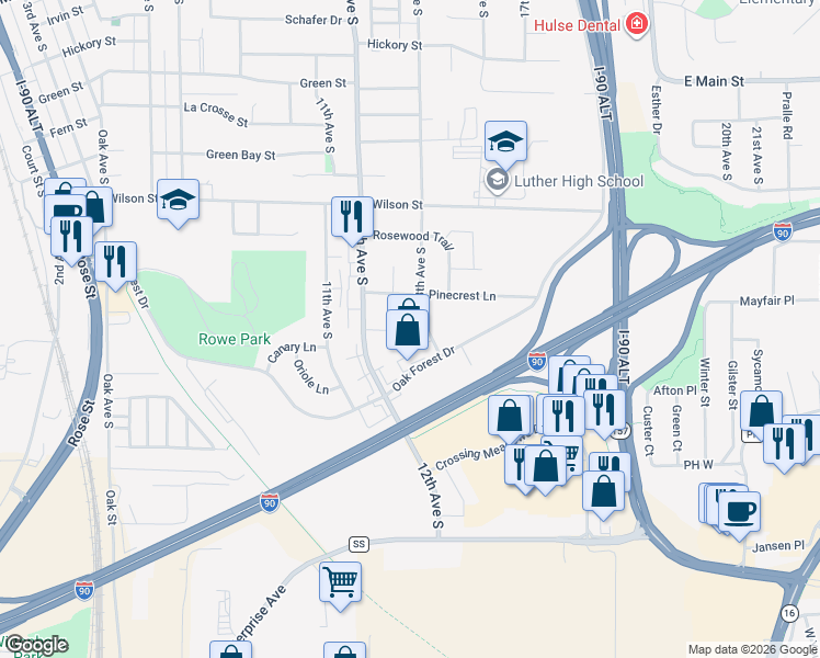 map of restaurants, bars, coffee shops, grocery stores, and more near 916 13th Avenue South in Onalaska