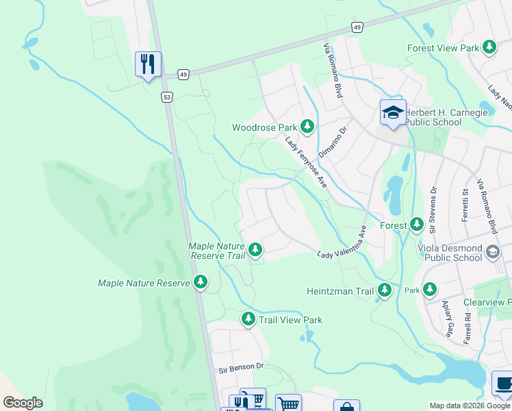 map of restaurants, bars, coffee shops, grocery stores, and more near 131 Lady Jessica Drive in Vaughan