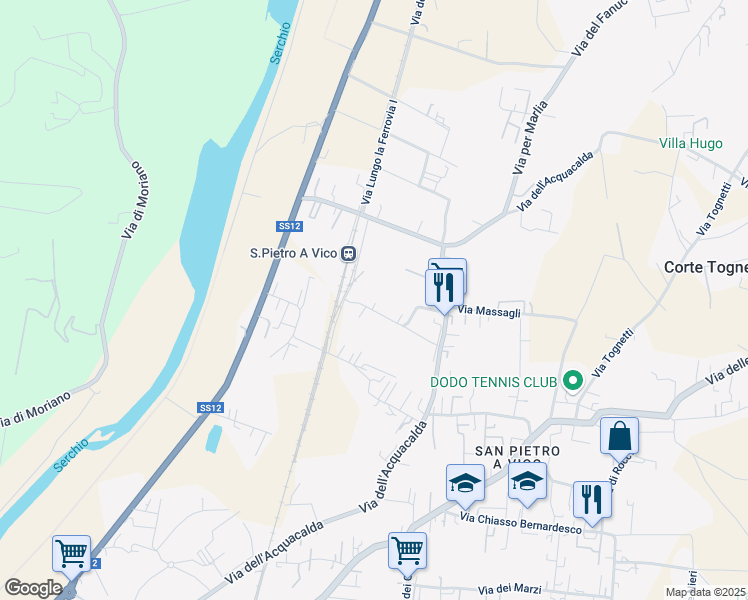 map of restaurants, bars, coffee shops, grocery stores, and more near 341 Via del Ponte in Lucca