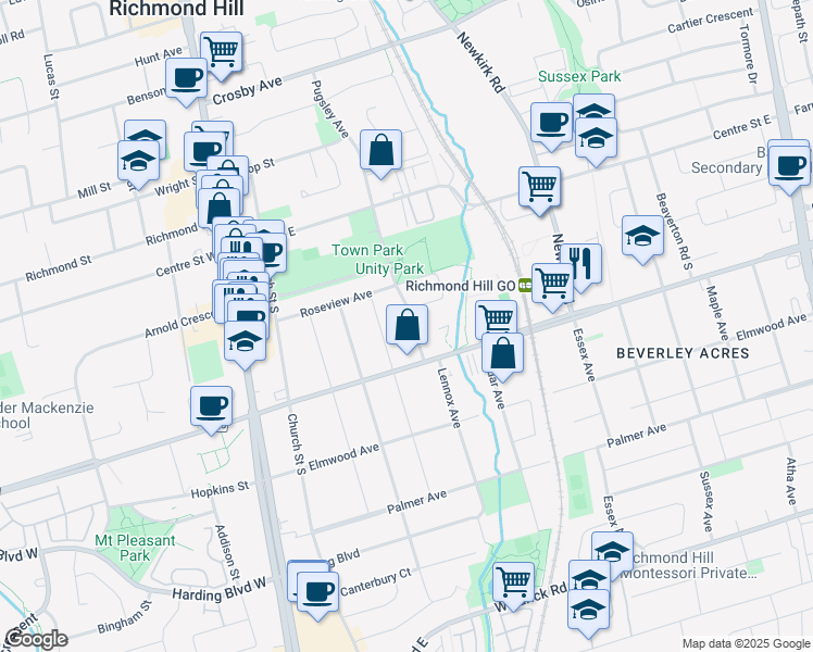 map of restaurants, bars, coffee shops, grocery stores, and more near 106 Pugsley Avenue in Richmond Hill