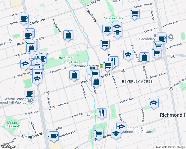 map of restaurants, bars, coffee shops, grocery stores, and more near 326 Major Mackenzie Drive East in Richmond Hill